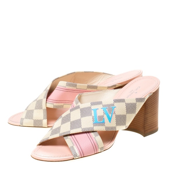 Damier Azur Canvas Panorama Slide Mule Sandals Size9 - Picture 1 of 6